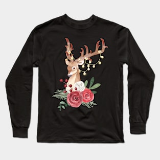 Christmas Roses Deer Art Long Sleeve T-Shirt